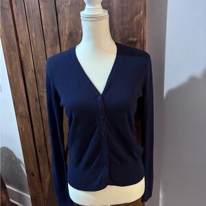 Ralph Lauren Womens Medium Cotton & Modal Black Label Button Navy Cardigan